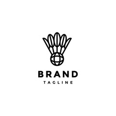 Obraz premium Simple Global Badminton Line Logo Design. Globe And Feather Icon Forming A Shuttlecock Logo Design.