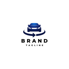 Simple Car 360 Degree Logo Design. Simple Car Silhouette Surrounded by Circular Arrow Lines Logo Design.