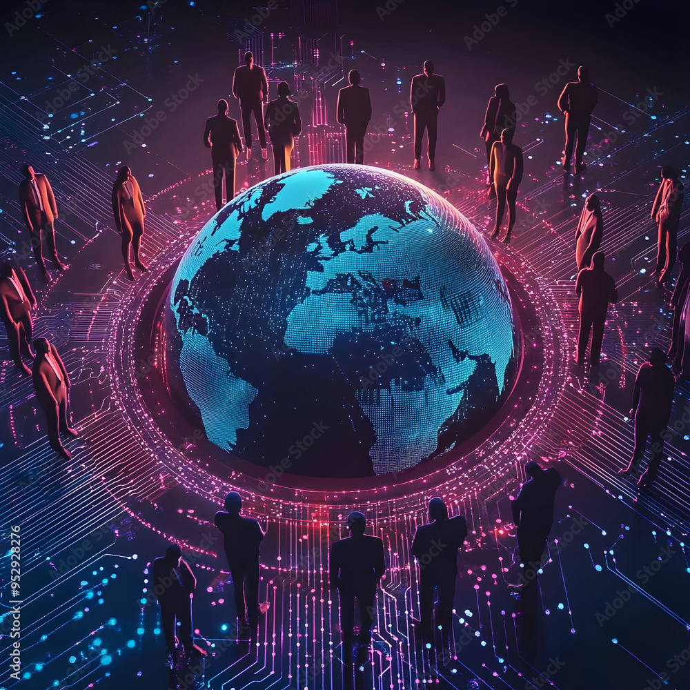 Aufkleber 3d rendering of global network digital dots on earth map
