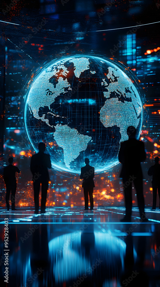 Aufkleber world map with digital dots 3d global network visualization