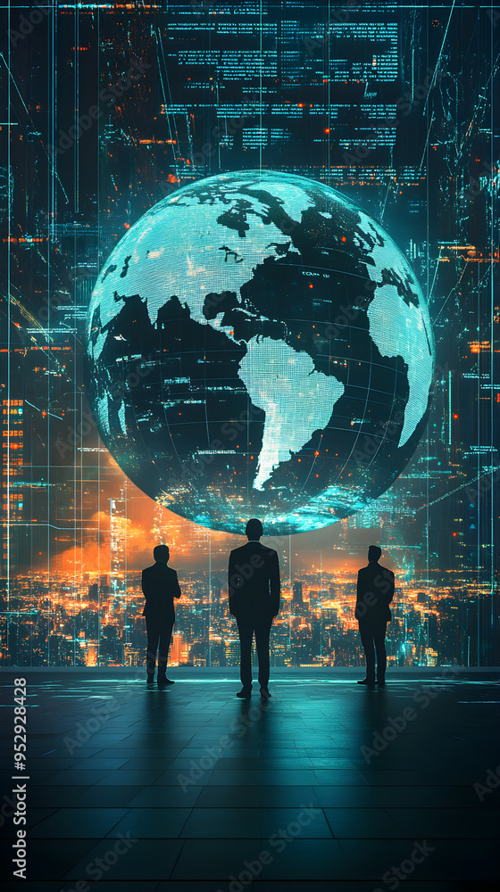 Aufkleber global map concept 3d rendering of digital dots network