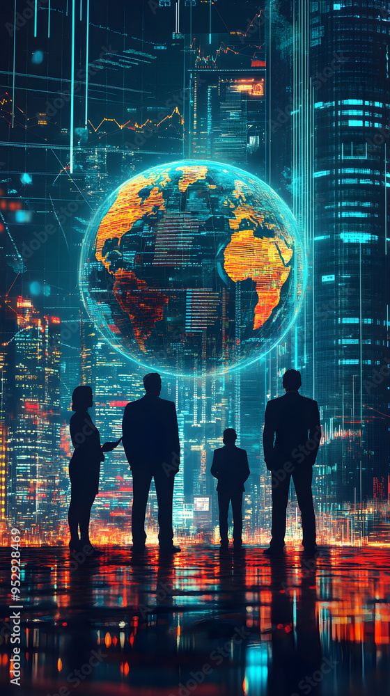 Aufkleber planet earth network 3d digital dots on global map display