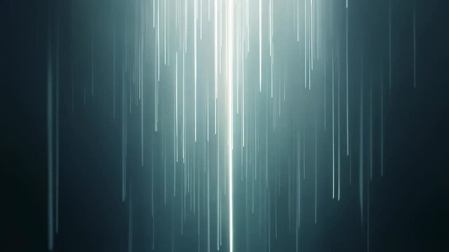 Vertical light streams flow through dark space. Thin, jagged lines of illumination create an otherworldly atmosphere. Soft edges and muted tones evoke mystery and intrigue.	