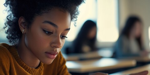 Classroom Focus - Student Looking Up From Desk