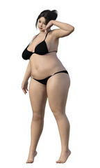 太った女性の右向きのイラスト グラビアポーズの日本人3Dモデルの全身横向き