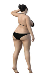 太った女性の右向きのイラスト リアルな日本人3Dモデルの全身横向き