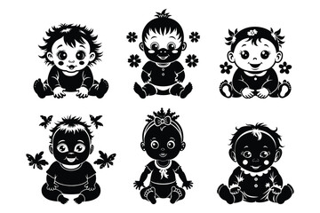 Obraz premium Baby silhouette design bundle set with white background