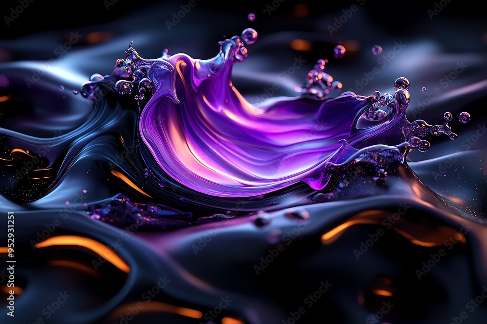 Poster neon color digital art with abstract and fluid shapes, depicted in an artwork where digital art feat