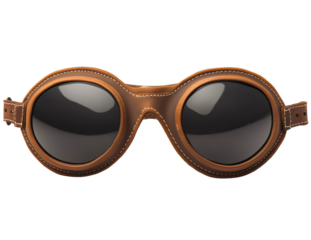 Brown aviator glasses isolated on transparent background. Aircraft travel transportation flight uniform, retro military army pilot profession occupation, vintage journey