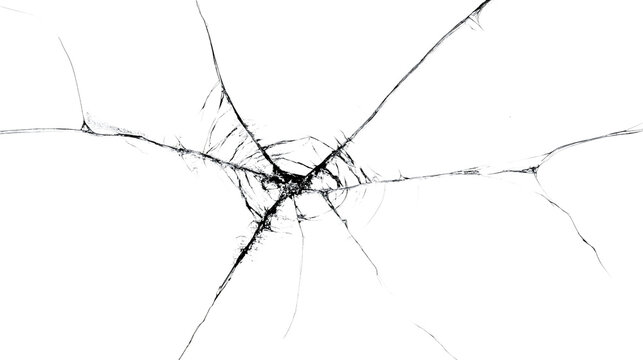 Cracked screen texture black line illustration isolated. Surface destruction or break effect, wall ground damage fracture, split fissure from earthquake impact, window glass destroy