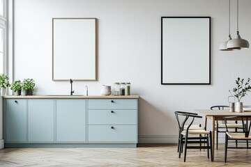 Poster Mockup in Kitchen Interior with White Wall created with Generative AI