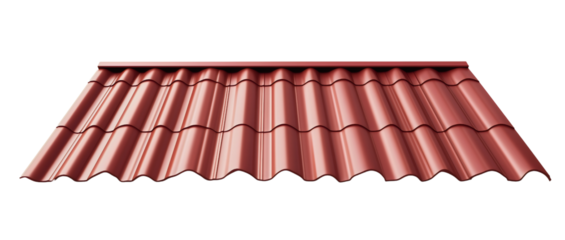 Corrugated roof on house home building isolated. Construction and architecture structure material texture, industrial steel iron line cover, aluminum row, metal protection surface