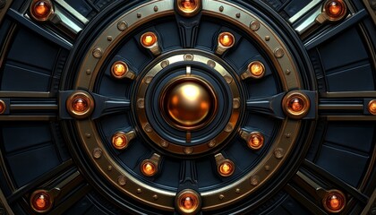 Obraz premium Circular Metallic Panel with Gold Accents and Orange Lights