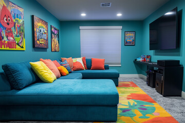 Lively Family Gatherings Around an Aqua Microfiber Couch