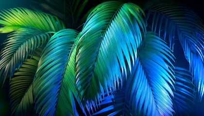 tropical leaves illuminated with blue and green