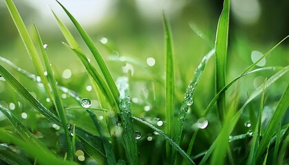 green grass with dew drops green grass background world environment day save the greenery branch of green plant closeup