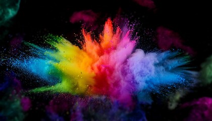 colorful rainbow powder explosion paint splash abstract closeup dust on backdrop generative ai