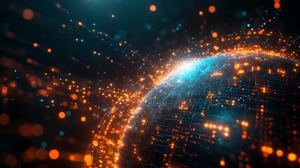 An abstract globe glowing with radiant lights and intricate lines.