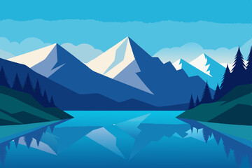 Mountain Lake with Crystal-Clear Water Surrounded by Majestic Peaks A Breathtaking Natural Wonder vector