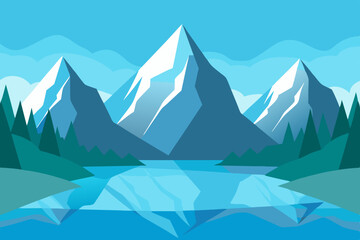 Mountain Lake with Crystal-Clear Water Surrounded by Majestic Peaks A Breathtaking Natural Wonder vector