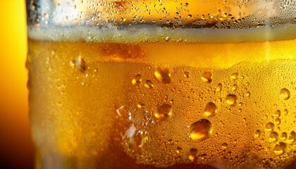 close up drops of a ice cold pint of bee