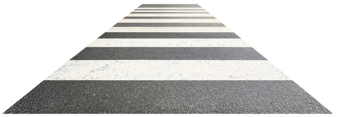 Zebra pedestrian street crosswalk road isolated on transparent background. Urban traffic safety, transport speed caution, crossing, attention, danger