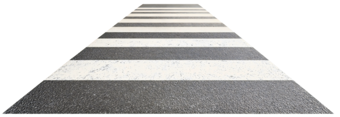 Zebra pedestrian street crosswalk road isolated on transparent background. Urban traffic safety, transport speed caution, crossing, attention, danger