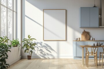 Poster Mockup in Kitchen Interior with White Wall created with Generative AI