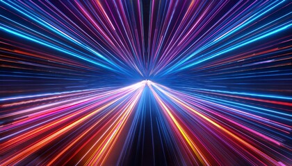 Fototapeta premium dynamic neon light trails converging towards a central point in motion