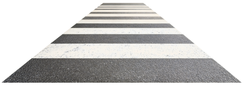 Zebra pedestrian street crosswalk road isolated on transparent background. Urban traffic safety, transport speed caution, crossing, attention, danger