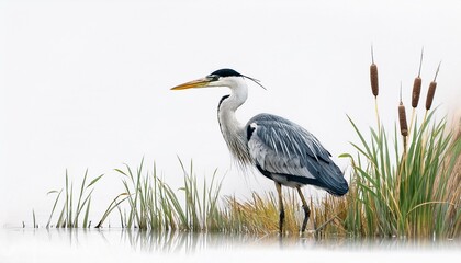 drawing of a heron in the reeds on a white background