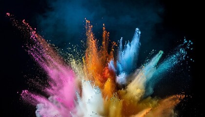 a colorful explosion of powder against a dark background