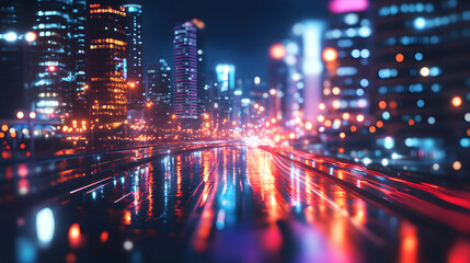 Bustling Downtown Streets Nighttime Blur and Vibrant City Energy