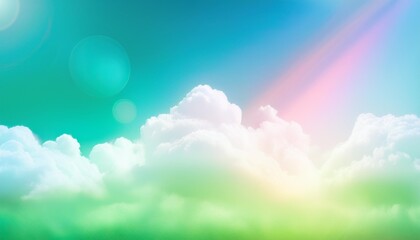 Fototapeta premium beauty abstract sweet pastel soft green and blue with fluffy clouds on sky multi color rainbow image fantasy growing light