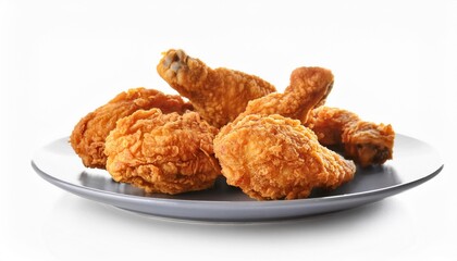 plate with tasty chicken fry on white background closeup