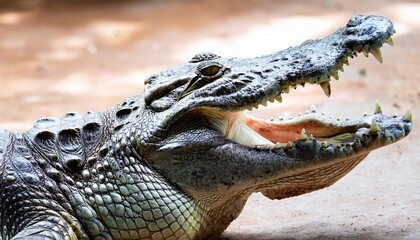 Fototapeta premium close up of an alligator s wide open mouth displaying sharp white teeth