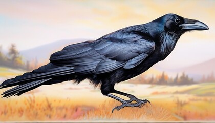 horizontal oil painting of a crow generative ai