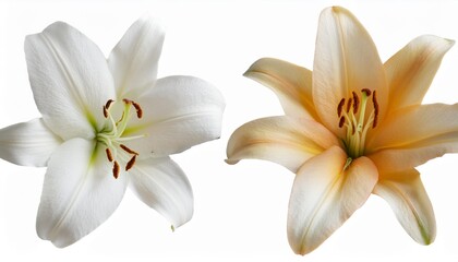 Obraz premium detailed graphic of white lilies with prominent stamens and pistil on transparent background