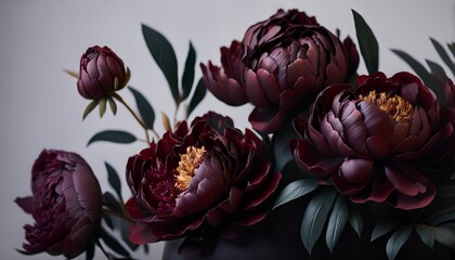 dark intense color peony flowers generative ai