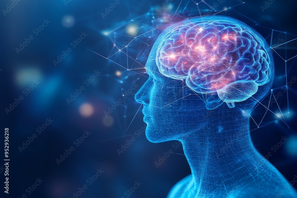 Poster a digitally enhanced profile of a human brain with vibrant connections symbolizing the network of th