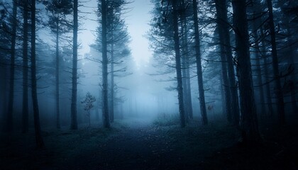 Obraz premium scary dark woods background foggy night landscape