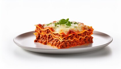 lasagne isolated on white background piece of lasagna with bolognese sauce on plate italian cuisine