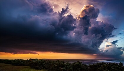 Fototapeta premium stormy sky with dramatic clouds at dawn