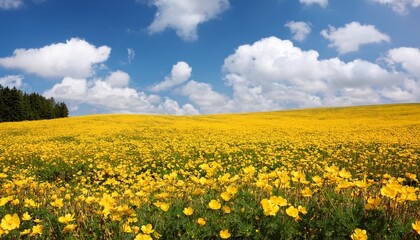 Obraz premium field with yellow flowers and blue sky