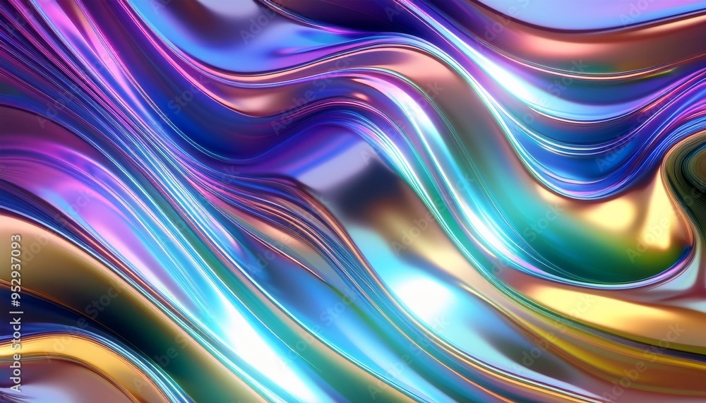 Wall mural iridescent abstract fluid waves