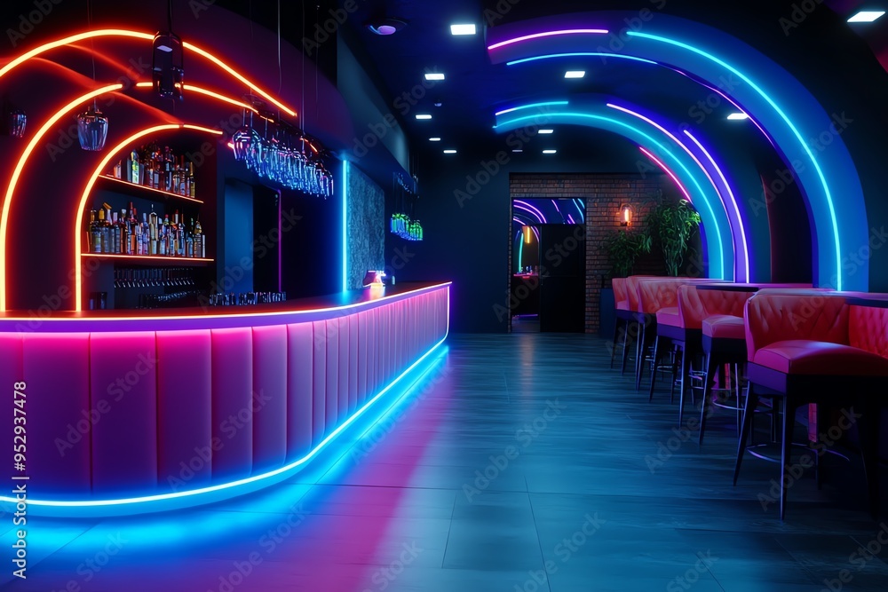 Poster neon color nightclub environment with glowing lights and energetic atmosphere, illustrated in a scen