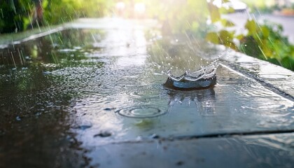 rain water drop falling to the floor in rainy season