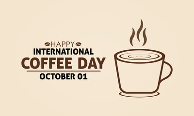 International Coffee Day. Holiday concept. Banner poster, flyer and background design template with coffee beans and mug. Vector illustration.