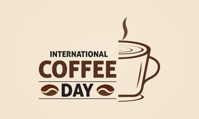 International Coffee Day. Holiday concept. Banner poster, flyer and background design template with coffee beans and mug. Vector illustration.