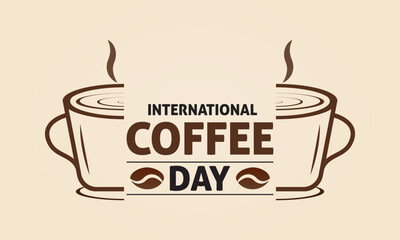 International Coffee Day. Holiday concept. Banner poster, flyer and background design template with coffee beans and mug. Vector illustration.